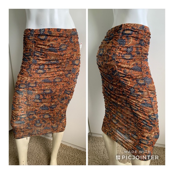 *NWT* House of Harlow 1960 brown floral ruching midi skirt - Picture 1 of 5